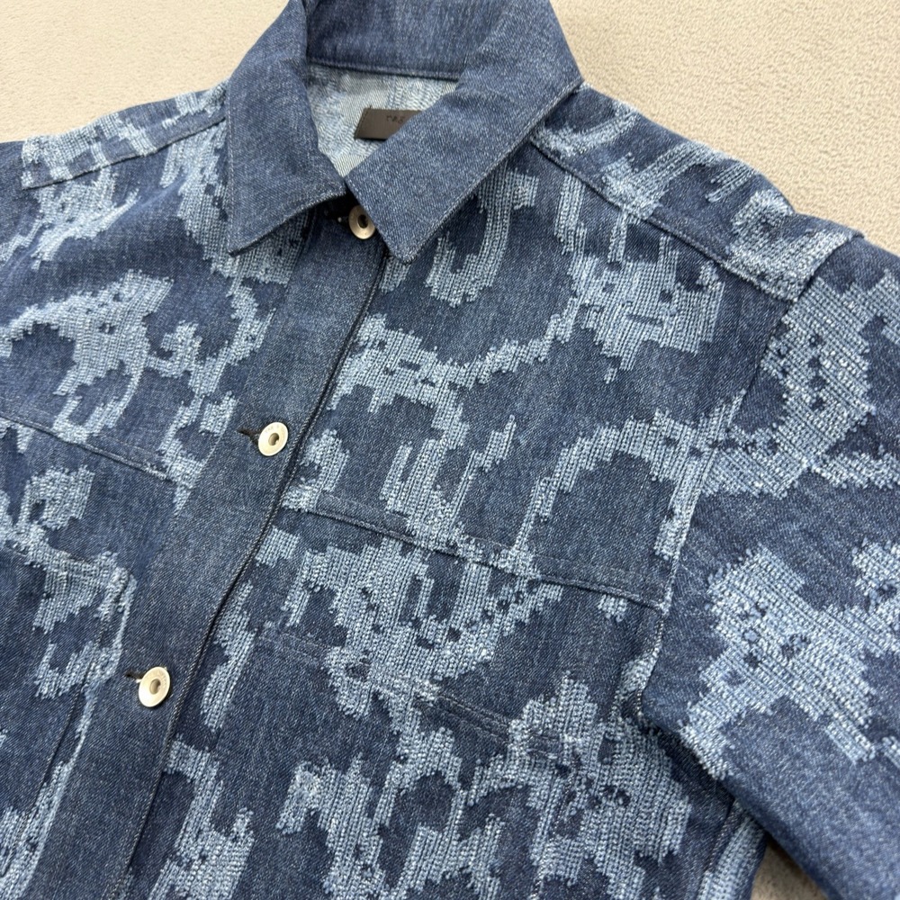 Rag & Bone Concord Indigo Mosaic Floral Contrast Button Denim Jean Jacket Size S - Picture 6 of 13
